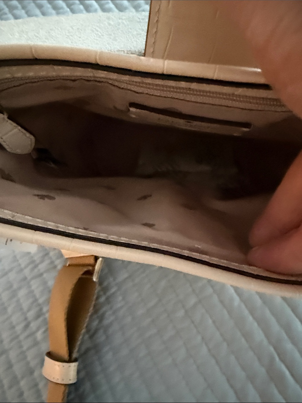 kate spade Cream Croc-Embossed Bucket Bag with Tan Strap - Picture 2 of 3